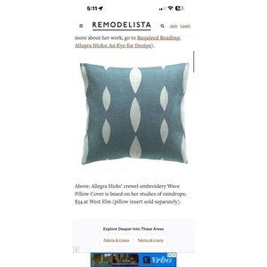 Set of 2 West Elm Allegra Hicks Crewel-Embroidery Wave Pillow Covers w/ Inserts